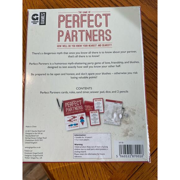 The Game of Perfect Partners by Ginger Fox NIB valentines, couples shower - Picture 3 of 3